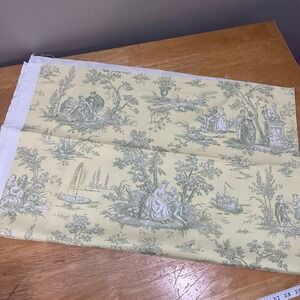 Vtg Kaufmann Toile Fabric Remnant Sage Green Yellow Pastoral Regency 38x28